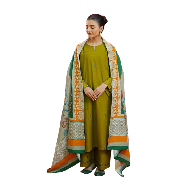 3 Pcs Women’s Unstitched Embroidered Lawn Suit with Digital Print Dupatta – Beige storeone.pk