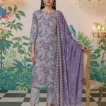 3 Pcs Women’s Unstitched Printed Lawn Suit – Grey | Premium Dobby Lawn Dupatta - Image 4
