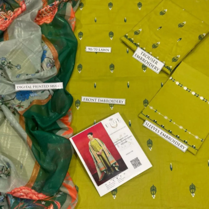 3 Pcs Women’s Unstitched Embroidered Lawn Suit with Digital Print Dupatta – Beige storeone.pk