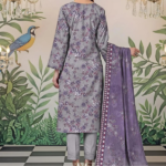 3 Pcs Women’s Unstitched Printed Lawn Suit – Grey | Premium Dobby Lawn Dupatta - Image 3
