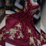 Women’s Stitched Shamoz Silk Embroidered Maxi Dress – Elegant & Flared - Image 2