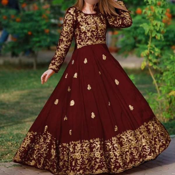 2 Pcs Women’s Shamoz Silk Zari Tilla Embroidered Maxi – Elegant Maroon Formal Dress - STOREONE.PK