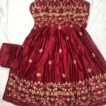 2 Pcs Women’s Shamoz Silk Zari Tilla Embroidered Maxi – Elegant Maroon Formal Dress - STOREONE.PK