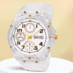 Transparent Analog Watch for Boys – Stylish White & Black LED Design - storeone.pk