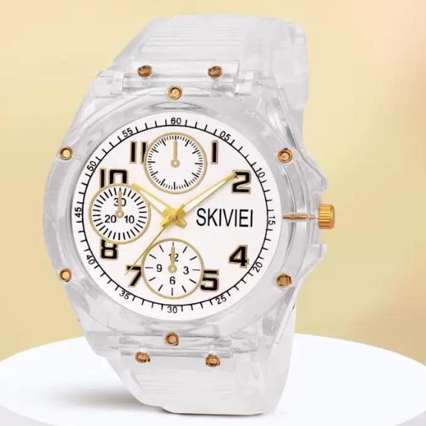 Transparent Analog Watch for Boys – Stylish White & Black LED Design - storeone.pk