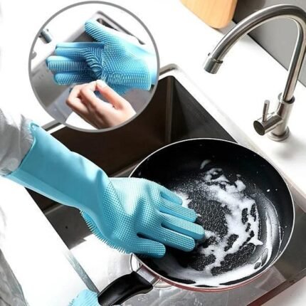 Silicone Dish Washing Gloves with Built-in Brush Bristles – Multi-Purpose Cleaning Gloves - STOREONE.PK