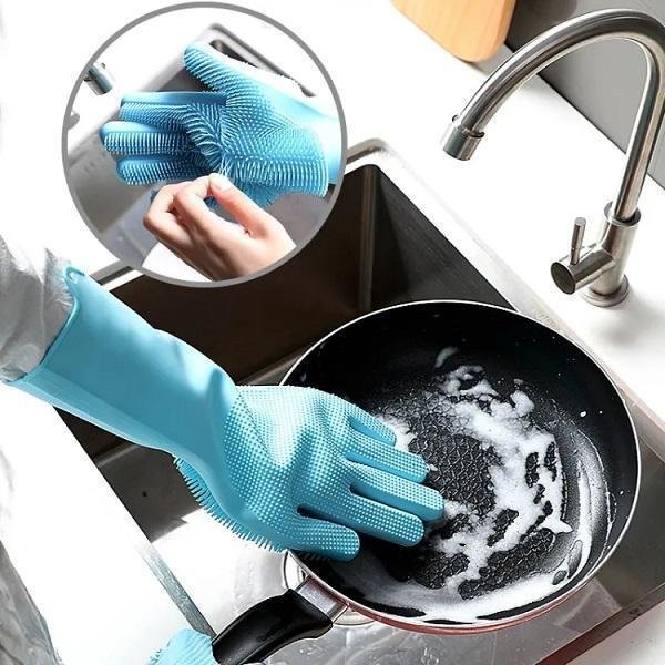 Silicone Dish Washing Gloves with Built-in Brush Bristles – Multi-Purpose Cleaning Gloves - STOREONE.PK