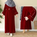 Maroon Georgette Plain Full Abaya for Women with Belt, Pockets & Stole – Elegant Zip Front Design - Image 4