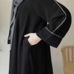 Elegant Black Georgette Plain Full Abaya with Zip Front, Belt & Stoller – Premium Modest Wear for Women - Image 4