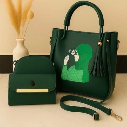 Best Women's Handbag Set in Pakistan – Green Printed PU Leather 3Pcs storeone.pk