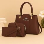Buy stylish women's rexine 3-piece handbag set in brown. Durable, elegant & perfect for daily use in Pakistan. Best price available. BANGASH.ORG