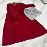 Maroon Georgette Plain Full Abaya for Women with Belt, Pockets & Stole – Elegant Zip Front Design STOREONE.PK