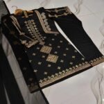 Black Sequins Embroidered 3 Piece Cotton Suit with Chiffon Dupatta for Women – Elegant Eid & Party Wear - Image 3