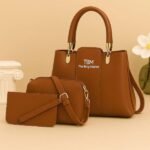 Women's Premium Rexine 3-Piece Handbag Set (Brown) – Stylish & Durable Everyday Bag Combo in Pakistan - Image 3