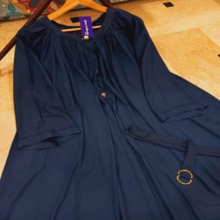 Blue Georgette Plain Abaya with Belt for Women STOREONE.PK