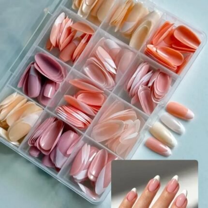 144 Pcs French Tip Artificial Nails – Nude Shades | Easy Stick-On Manicure Set STOREONE.PK