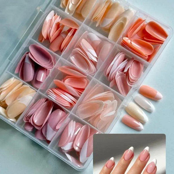 144 Pcs French Tip Artificial Nails – Nude Shades | Easy Stick-On Manicure Set STOREONE.PK