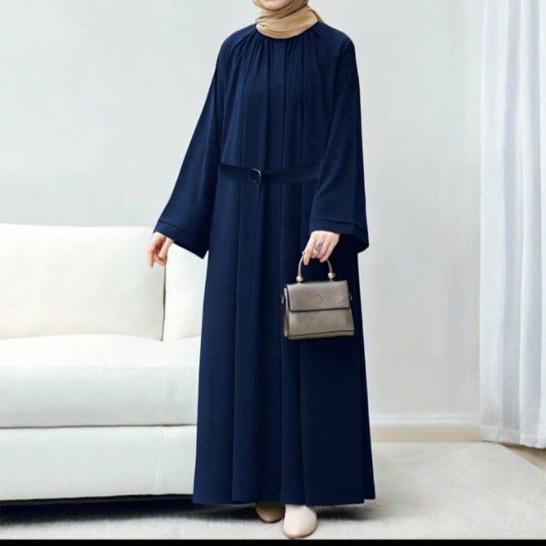 Blue Georgette Plain Abaya with Belt for Women STOREONE.PK