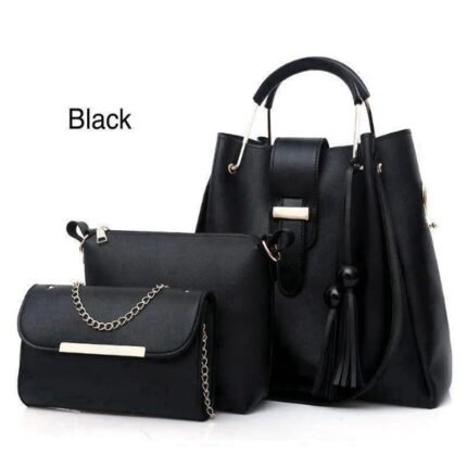 Black Women 3-Piece Leather Handbag Set | Elegant Tote & Clutch – STOREONE.PK