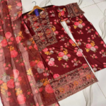 Maroon Embroidered Lawn 3PC Suit for Women Pakistan STOREON.PK