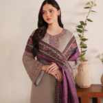 Elegant Women’s Dhanak Suit with Wool Dupatta – Brown Party Wear 3PCS