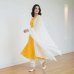Elegant Yellow Arabic Lawn Printed Maxi Dress 3 Piece Suit Set for Women – Chiffon Dupatta & Cotton Trouser - Image 3