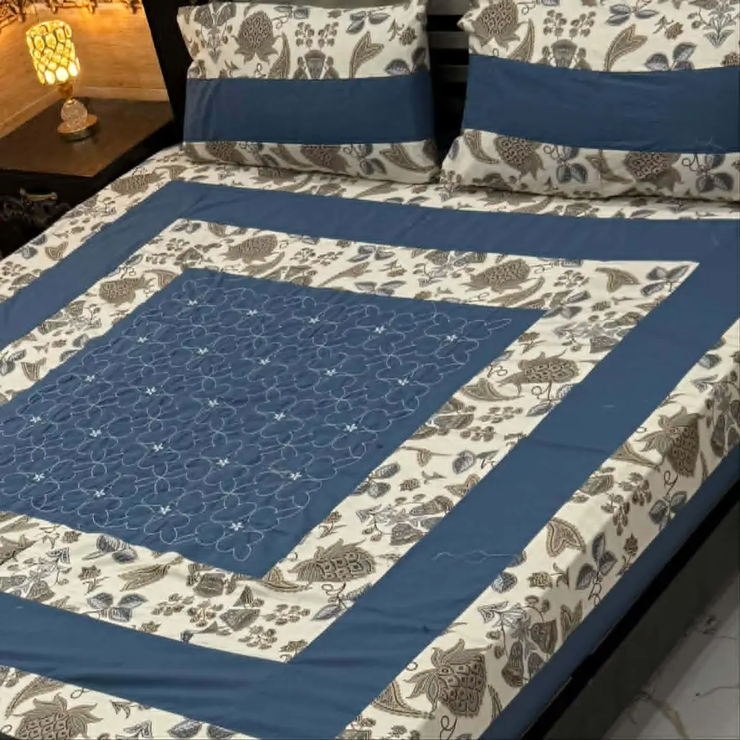 MINDCLAVE.ORG - STOREONE.PK_002 3 Pcs Cotton Sotton Patchwork Double Bedsheet – Turquoise - Image 1