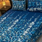 3 Pcs Crystal Cotton Printed Double Bedsheet Set – Blue