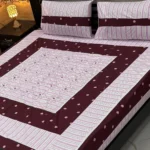 3 Pcs Cotton Patchwork Double Bedsheet Set – Pink