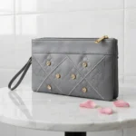 Elegant Embroidered PU Leather Hand Clutch With Wrist Strap – Grey - Image 2