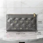 Elegant Embroidered PU Leather Hand Clutch With Wrist Strap – Grey - Image 4