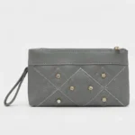 Elegant Embroidered PU Leather Hand Clutch With Wrist Strap – Grey - Image 5